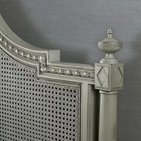 Lit en rotin et bois de style vintage français, grand lit en bois avec tête de lit sculptée en saule, mobilier de chambre à coucher