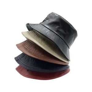 Chapeau bob en cuir PU chaud pour l'hiver, imperméable, pliable, à dessus plat, style pêcheur - Product Image 1