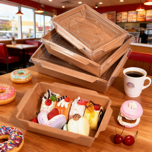 Boîte à brunch en papier kraft écologique de luxe YBLPAK avec couvercle transparent, emballage alimentaire et pour collations biodégradable, contenants pour dîner - Product Image 1