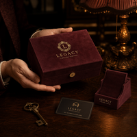 Caja Magnética de Terciopelo para Joyería, Color Borgoña Dorado, con Exhibidor Acrílico, Bolsa para Tarjetas NFC, para Marcas de Joyería Vintage, Antiguas y de Herencia