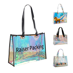 Bolso de Mano Mini con Logotipo Personalizado, Patrón Geométrico, Impermeable, de PVC Reutilizable, Holográfico, Transparente, con Asa de Hombro para Mujer - Product Image 1