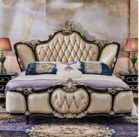 Europäisches High-End Luxus-Wandbett-Set Champagner-Gold-Rahmen PU-Leder Verstellbares Kingsize-Bett Massives Eichenholz MDF-Platte Langlebiges Französisches Design