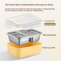 Boîte à lunch à double compartiment en acier inoxydable 304 de qualité alimentaire, hermétique et compatible micro-ondes, capacité 500-800 ml pour les employés de bureau