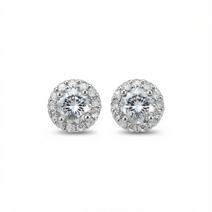 Orecchini a lobo E3488 in oro bianco con diamanti taglio brillante rotondo, montatura a griffe, gioielli classici da donna per matrimonio - Product Image 1