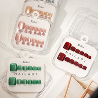 Faux Ongles à Presser Vert Teal Ombré Faits Main Couverture Complète Réutilisables en Gel avec Boîte de Présentation Transparente Logo Personnalisé Vente en Gros