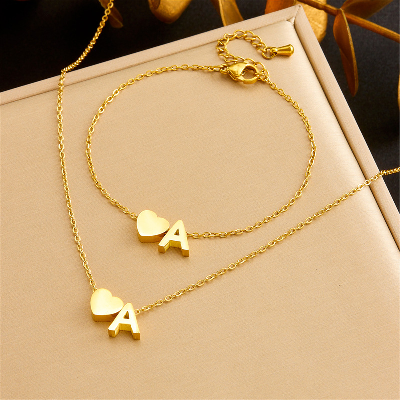 Gold Pendant Alphabet A With Heart Mini Heart Alphabet Necklaces