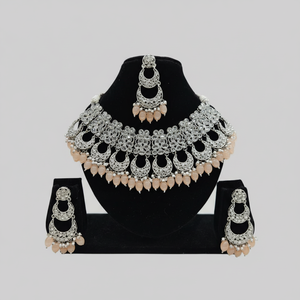 Jewelemarket <b>Silver</b> Plated Peach Fine Jewelry <b>Set</b> 11151679PE Choker <b>Necklace</b> with Crystal Stone and Pearls - Product Image 2