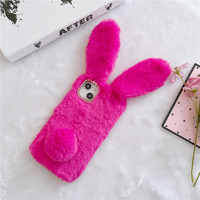 Lapin en peluche chaud d'hiver + étui en TPU pour Iphone17 16 15 14 13 12 X Xr Xsmax, pour étui iphone 17 Rose vif