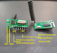 Módulo Receptor Decodificador RF de 4 Canales ZW-JL1-TD 433MHz con LED Externo y Botón de Aprendizaje, Compatible con Conexión a APP, Modos M4 L4 T4 para Portones