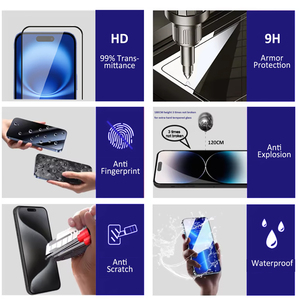 Protector de pantalla de vidrio templado de cubierta completa OEM ODM 9D para <span class=keywords><strong>Iphone</strong></span> 16 15 14 13 Pro Anti explosión 2.5D Protector de pantalla de impresión de seda - Product Image 2
