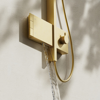 Ensemble de douche mural multifonctionnel en acier inoxydable brossé doré avec douchette à main certifié Watermark
