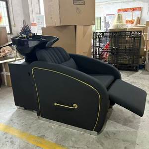 Sillón de peluquería reclinable ergonómico personalizable, sillón de barbero hidráulico, lujoso estilo moderno de salón en cuero PU negro y dorado - Product Image 4