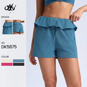 Shorts de Yoga con <span class=keywords><strong>Cintura</strong></span> Alta y Bolsillos Laterales, Diseño con Volantes en el Bajo, Leggings <span class=keywords><strong>Deportivos</strong></span> Cómodos con Cordón Ajustable - Product Image 1