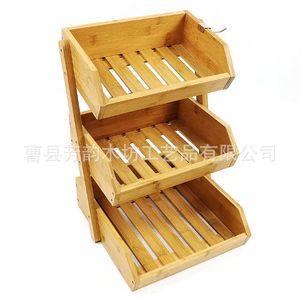 Cesta de frutas de madera maciza de tres niveles con ganchos para almacenamiento en la cocina, ecológica, de forma rectangular - Product Image 2