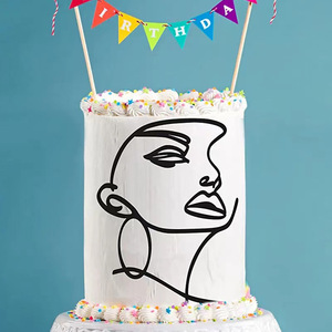 Acrylic <strong>Cake</strong> <strong>Decoration</strong> Topper for <strong>Christmas</strong> Graduation Parties-Figure Facial Art Line Baking Insert