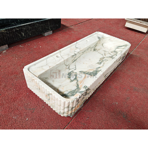 Évier de salle de bain en marbre Newstar personnalisé à bord cannelé, évier de <span class=keywords><strong>toilette</strong></span> en <span class=keywords><strong>pierre</strong></span>, évier de salle de bain d'hôtel, chambre à coucher, marbre naturel Calacatta Viola - Product Image 1