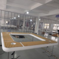 Plateforme flottante gonflable Leisure Square, antidérapante, couleur teck, hamac, trampoline, pont flottant avec filet