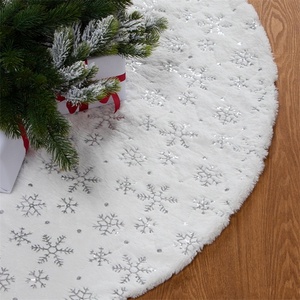 Xmas Tree Decorations Silver Sequin White Christmas Tree <strong>Skirt</strong> Faux <strong>Fur</strong> Plush 48 Inches Tree <strong>Skirt</strong> - Product Image 1