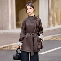 Veste longue marron de qualité supérieure pour femme en similicuir PU, manteau personnalisé pour l'automne, streetwear