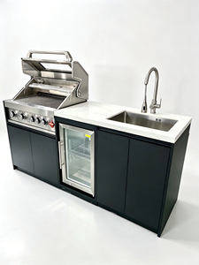 Estación de Barbacoa a Gas para Exteriores, <span class=keywords><strong>Mesa</strong></span> de Preparación Integrada de Acero Inoxidable con <span class=keywords><strong>Nevera</strong></span> para Vino y Grifo con Fregadero - Product Image 2