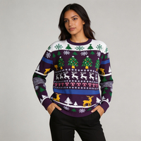 Pull en tricot personnalisé pour Noël, col rond, manches longues, pour les fêtes d'hiver