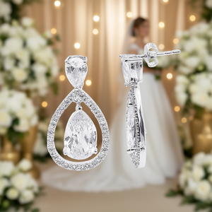 Orecchini a perno con zirconi a forma di cuore, placcati oro, per matrimoni, fidanzamenti, feste, gioielli raffinati da donna - Product Image 2
