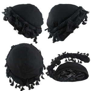 HZM-23207 Hip Hop Vintage Hommes Satin Doublé Glands Chapeaux Pré-Attaché Halo Twisted Turban Head Wrap <span class=keywords><strong>Durag</strong></span> - Product Image 2
