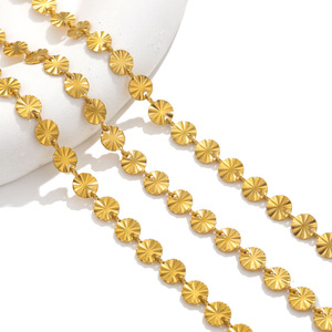 Chaîne à maillons ronds en acier inoxydable plaqué or PVD avec motif tournesol en relief |   Chaîne artisanale tendance pour la fabrication de bijoux DIY pour femmes - Product Image 4