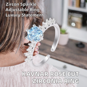 Blue Rose Cut Zircon <b>Open</b> <b>Ring</b> for Women Adjustable Claw Setting Silver Tone- Statement Finger Jewelry - Product Image 2