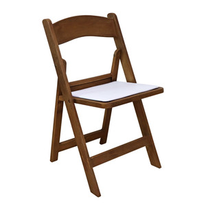 Chaise rembourrée pliante en résine d'aspect bois/chaise Wimbledon en résine/chaise pliante <span class=keywords><strong>americana</strong></span> avec coussins de siège blancs - Product Image 1
