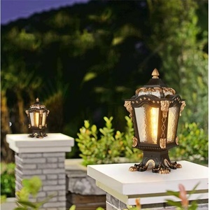 Outdoor Aluminum Pillar <b>Light</b> Black Gold LED 3500K <b>Warm</b> <b>White</b> IP65 E27 Base Glass Shade Flush Mount 1-Year Warranty <b>Solar</b> - Product Image 2