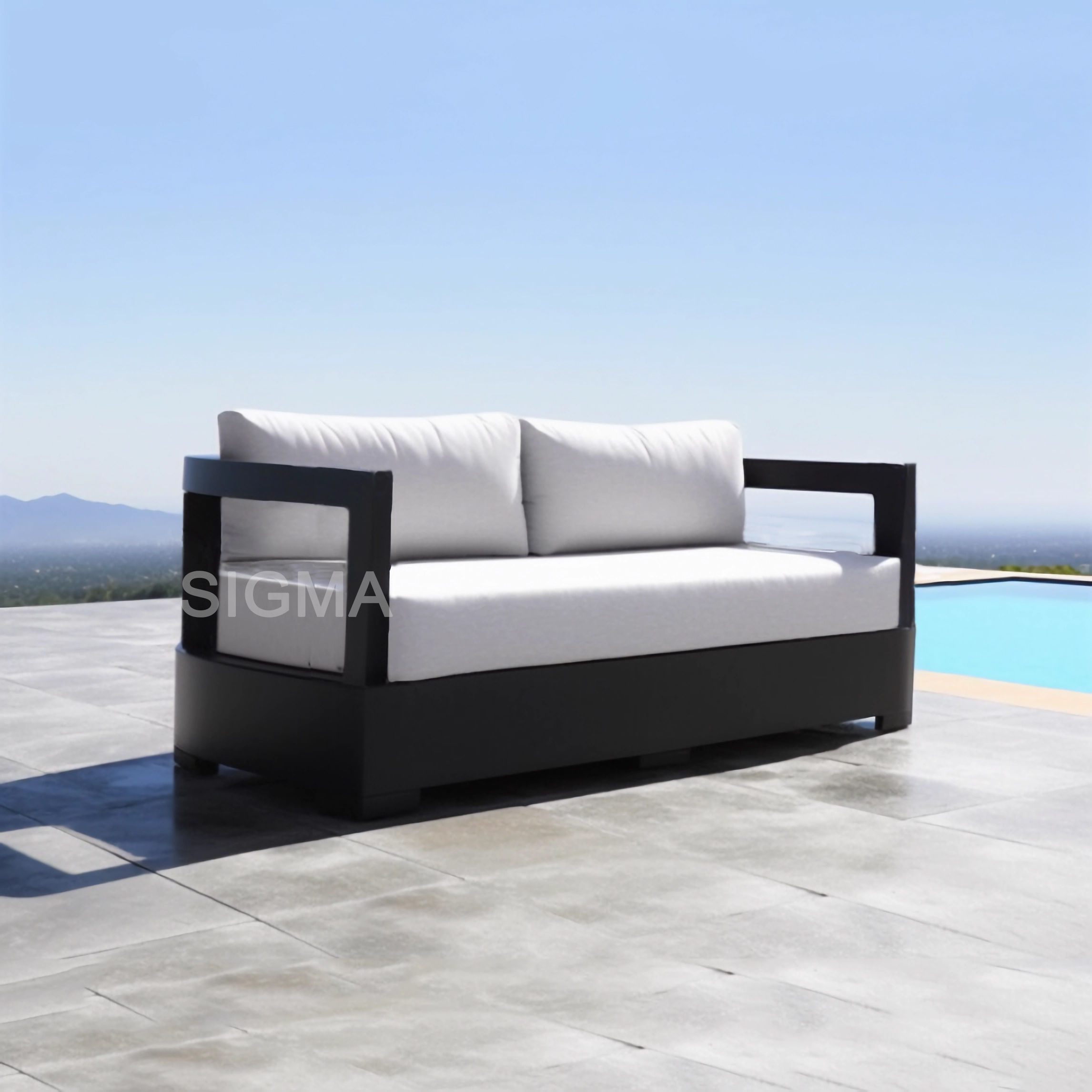 Customized aluminum garden double seats sofa outdoor patio metal aluminum lounge chaise sofa 2 seats