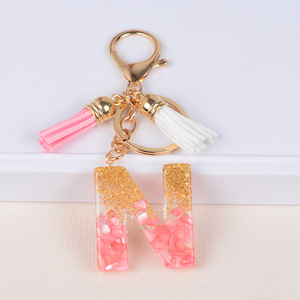 Llavero de Resina con Letra A, Borla de Papel Metálico Rosa Dorado, Anillo para Llaves, Adorno Bonito para Bolsos, Joyería de Moda, Regalo para Mujeres y Niñas - Product Image 4