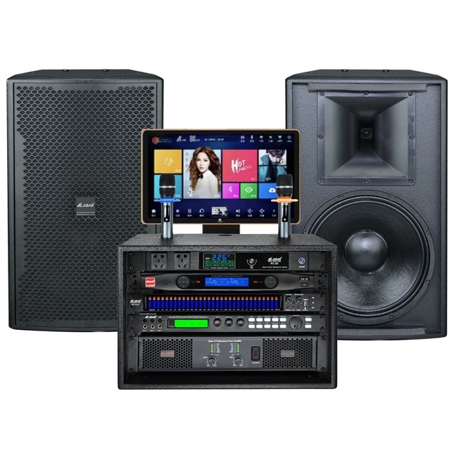 Professional Home KTV Karaoke Speaker Set High Power Stage Heavy Bass RGB LED Full Set Home Singing Machine Battery Power Source
