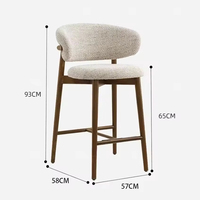 Meubles de bar nordiques, tabourets de bar modernes avec structure en bois massif, tabourets de bar avec tissu en lin blanc, chaise avec dossier incurvé pour la cuisine