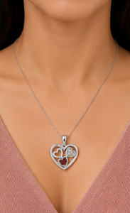 Colgante de Corazón Tricolor en Plata de Ley 925 con Baño de Oro, Rodio y Oro Rosa, con Circonitas Cúbicas y Cadena para Mujer, Ideal para Compromiso o Boda - Product Image 2