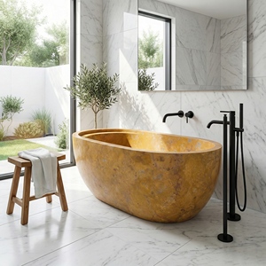 อ่างอาบน้ำรูปวงรีสั่งทำพิเศษสุดหรูหราทันสมัย หินอ่อนลายดอกไม้สีทองสุดพิเศษ อ่างอาบน้ำแบบลอยตัวสำหรับแช่ตัว เหมาะสำหรับห้องน้ำ วิลล่า โรงแรม บ้านพักอาศัย - Product Image 6