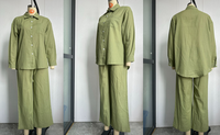 Ensemble rétro 2 pièces pour femmes grandes tailles : pantalon long ample taille haute et chemise en coton et lin pour l'été