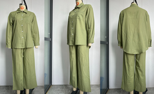 Completo da <span class=keywords><strong>donna</strong></span> retrò 2 pezzi taglie forti: <span class=keywords><strong>pantaloni</strong></span> lunghi a vita alta e camicia in cotone e <span class=keywords><strong>lino</strong></span> per l'estate - Product Image 6