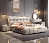 Lit rembourré moderne en similicuir souple, cadre de lit de luxe Queen/King avec éclairage intégré, mobilier de chambre à coucher, vente en gros