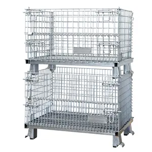 Heavy duty powder coating stacking foldable wire mesh large metal storage bin cage