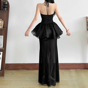 Nuevo Vestido Negro de Verano para Mujer, Estilo Halter, Sin Mangas, Espalda Descubierta, Corte Ajustado, Versátil - Product Image 3