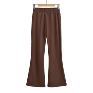 Pantalon de jogging décontracté pour femme, coupe mi-haute, jambe évasée, hiver, respirant, doux, large, jambe droite, polaire, uni, teinture unie - Product Image 6