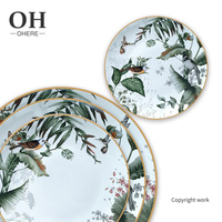 Ensemble de vaisselle de mariage, bordure dorée, assiette en céramique, plat de luxe/chargeur/salade/assiette BB pour fête, restaurant et hôtel