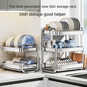 Đa-Chức Năng Thép Không Gỉ Món Ăn Lưu Trữ Giá Cross-Biên Giới Temu Thoát Món Ăn Bát Tổ Chức Nhà Bếp Kim Loại Chủ - Product Image 4