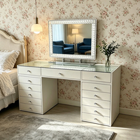 Coiffeuse blanche moderne avec miroir en cristal et 13 tiroirs, ensemble de table de maquillage pour chambre à coucher