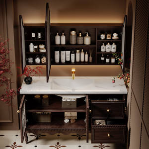 Freestanding French Country Bathroom Cabinet with LED Lighted <b>Mirror</b> Drawers - Product Image 5
