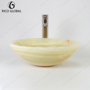 Vasque ronde à poser en marbre poli, finition lisse, pour salle de bain contemporaine - Product Image 4