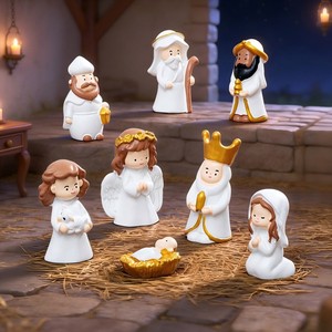 Mini Statuine Religiose Set Presepe con Gesù Bambino e Angeli, <span class=keywords><strong>Accessori</strong></span> Fai-da-Te in Resina per Scene Natalizie in Miniatura - Product Image 1