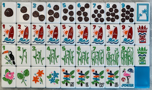 Juego de Mahjong Americano <span class=keywords><strong>Tropical</strong></span> Azul Océano, 160 Fichas Premium con Diseños Hawaianos de Surf y Flores para Noches de Juego de Verano - Product Image 3